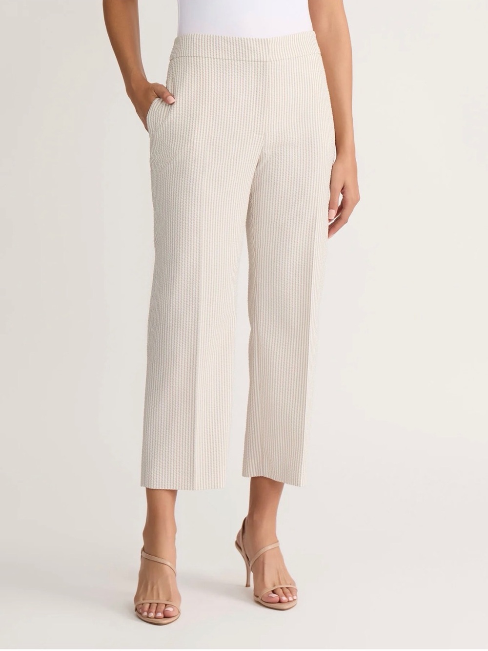 Jones New York JNY Seersucker Striped Straight Leg Ankle Pant Sz 10